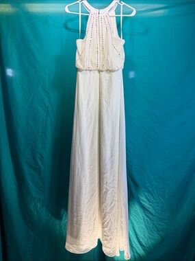 Lulu's Cream Halter Maxi Dress with Eyelet Bodice